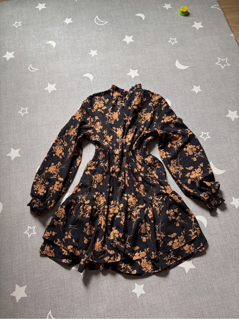 SHEIN Black Long-Sleeve Floral Ruffle Dress - Picture 2 of 3